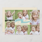 フラグモダンホリデーフォトカード – 青 シーズンカード (正面/裏面)