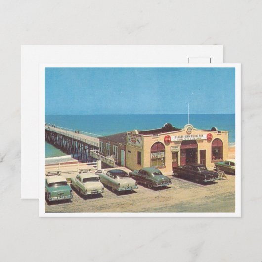 フラグラービーチ、フロリダヴィンテージ魚釣り桟橋1950s ポストカード (正面/裏面)