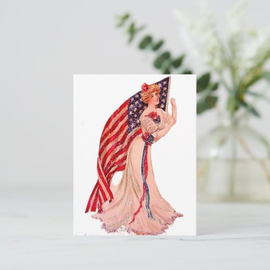 フラグレディ7月4日ヴィンテージ愛国的はがきアート ポストカード (スタンド正面)