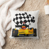 フラグ付きイエローレース市松模様にカー クッション (ブランケット)