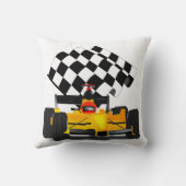 フラグ付きイエローレース市松模様にカー クッション (裏面)
