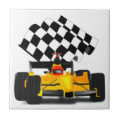 フラグ付きイエローレース市松模様にカー タイル (正面)