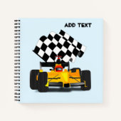 フラグ付きイエローレース市松模様にカー ノートブック (正面)