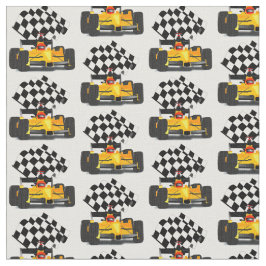 フラグ付きイエローレース市松模様にカー ファブリック