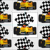 フラグ付きイエローレース市松模様にカー ファブリック (タイル)