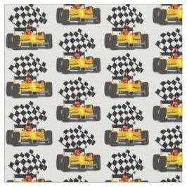 フラグ付きイエローレース市松模様にカー ファブリック