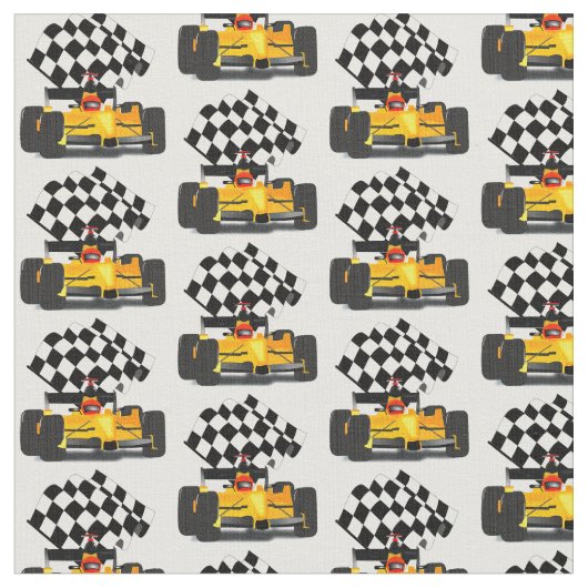 フラグ付きイエローレース市松模様にカー ファブリック (クローズアップ)