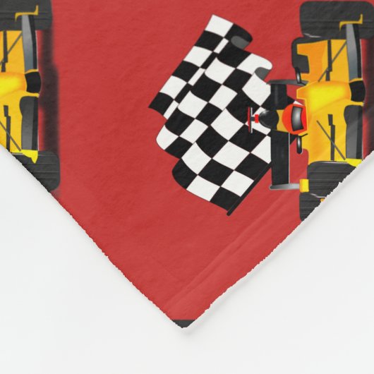 フラグ付きイエローレース市松模様にカー フリースブランケット (角)