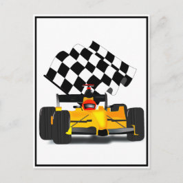 フラグ付きイエローレース市松模様にカー ポストカード