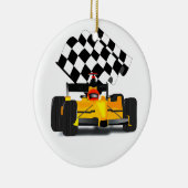 フラグ付きイエローレース市松模様にカー メタルオーナメント (右)
