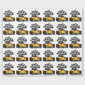 フラグ付きイエローレース市松模様にカー ラッピングペーパー (フラット)