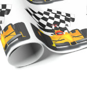 フラグ付きイエローレース市松模様にカー ラッピングペーパー (ロールコーナー)