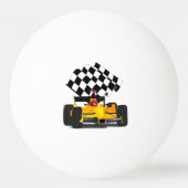 フラグ付きイエローレース市松模様にカー 卓球ボール (正面)