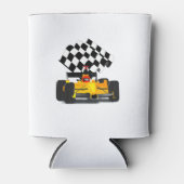 フラグ付きイエローレース市松模様にカー 缶クーラー (正面)