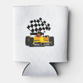 フラグ付きイエローレース市松模様にカー 缶クーラー