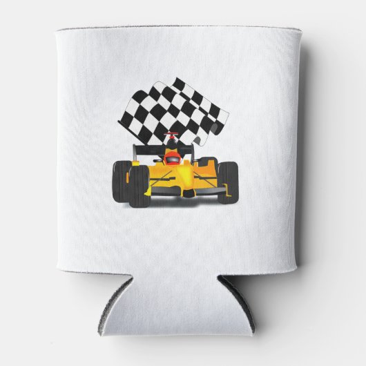 フラグ付きイエローレース市松模様にカー 缶クーラー (正面)