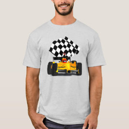 フラグ付きイエローレース市松模様にカー Tシャツ