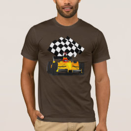 フラグ付きイエローレース市松模様にカー Tシャツ