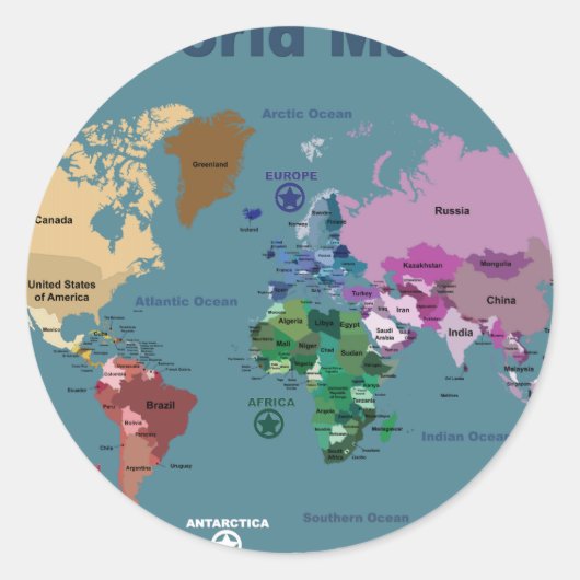 フラグ付きワールド子供へマップ ラウンドシール (正面)