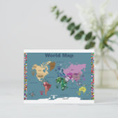 フラグ付き子供へのワールドマップ ポストカード (スタンド正面)