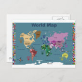 フラグ付き子供へのワールドマップ ポストカード (正面/裏面)