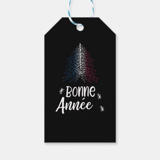 フラグ付き新年のクリスマスツリーフランスのの幸せ ギフトタグ (正面)