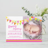 フラグ女カラフルの子のベビー名前付け招待状 招待状 (スタンド正面)