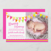 フラグ女カラフルの子のベビー名前付け招待状 招待状 (正面/裏面)