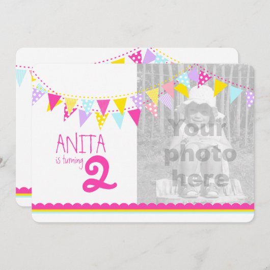 フラグ女カラフルの子2nd誕生日パーティー招待状 招待状 (正面/裏面)