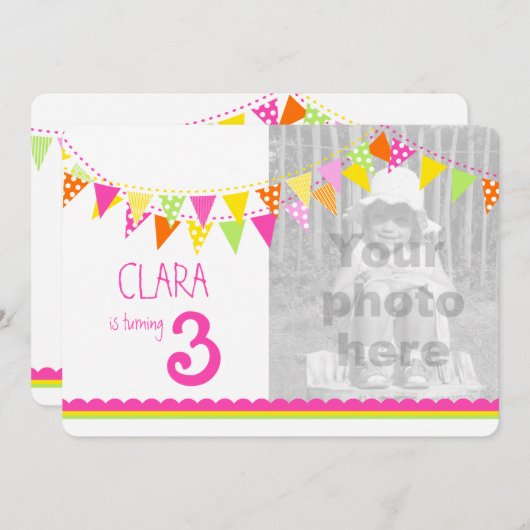 フラグ女カラフルの子3rd誕生日パーティー招待状 招待状 (正面/裏面)