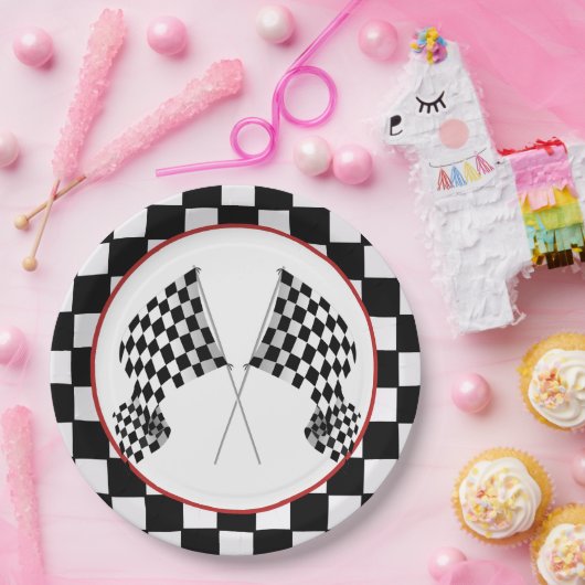 フラグ市松模様にデザイン紙パーティープレート ペーパープレート (パーティー)