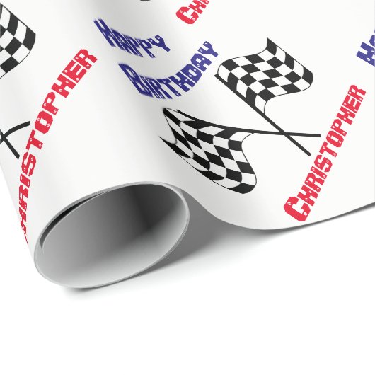 フラグ市松模様にハッピーバースデーギフトパーソナライズされた ラッピングペーパー (ロールコーナー)