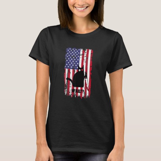 フラグ猫なに黒猫殺傷猫ナイフ Tシャツ (正面)