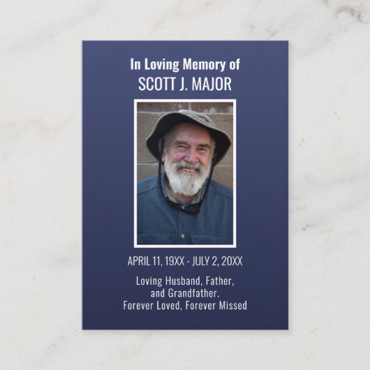 フラグ葬儀記念写真ブルー祈りの言葉カード 名刺 (正面)