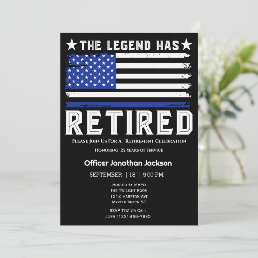 フラグ薄い青い線の警察官の退職 招待状 (スタンド正面)