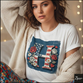 フラグ レター H バラ ハート モノグラム Tシャツ