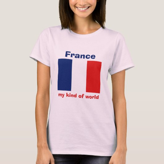 フラグ+地図+テキストTシャツ フランス Tシャツ (正面)