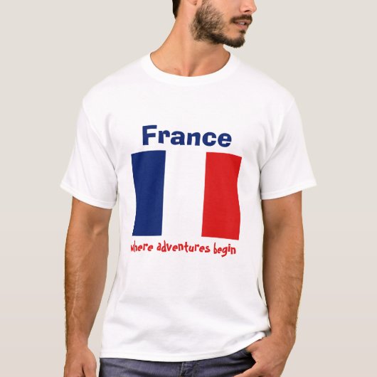 フラグ+地図+テキストTシャツ フランス Tシャツ (正面)