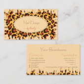 フラシーヒョウ柄パステルピーチデザイン爪、 ネイル 名刺 (正面/裏面)