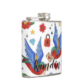 フラスクパーソナライズされたバ伝統的ードタトゥースパロー フラスク (右)