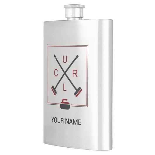 フラスコをカールする交差させたほうき-あなたの名前を加えて下さい フラスク (左)