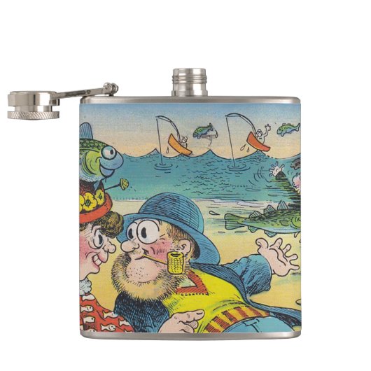 フラスコラベルに沿うおもしろいを採取することを行くヴィンテージの魚の帽子 フラスク (オープン)