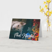 フラス·ナビダおもしろいッド·クリスマス-あなたの犬の写真 カード (黄色い花)
