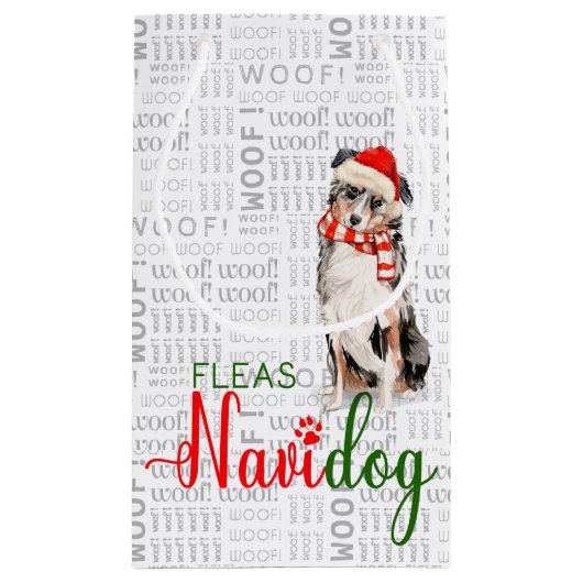 フラス・ナビドッグ・オーストラリア・シェパード・おもしろいクリスマス スモールペーパーバッグ (裏面)