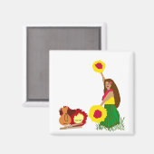 フラダンサーと彼女のハワイアン楽器磁石 マグネット (正面/裏面)