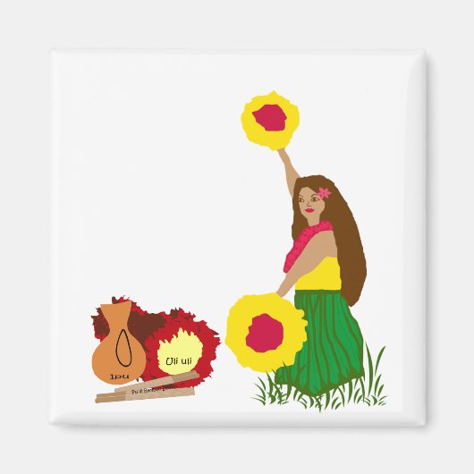 フラダンサーと彼女のハワイアン楽器磁石 マグネット (正面)