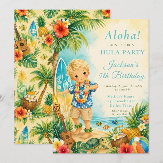 フラダンスの誕生日パーティー 招待状 (正面/裏面)