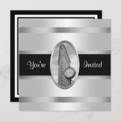 フラチロン建物ホワイトシルバーBWパーティー招待状 招待状 (正面/裏面)