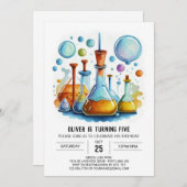 フラッお洒落ク化学科学者誕生日 招待状 (正面/裏面)