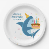 フラッカラフルトシンプルベビーサメ誕生日パーティー9" ペーパープレート (正面)